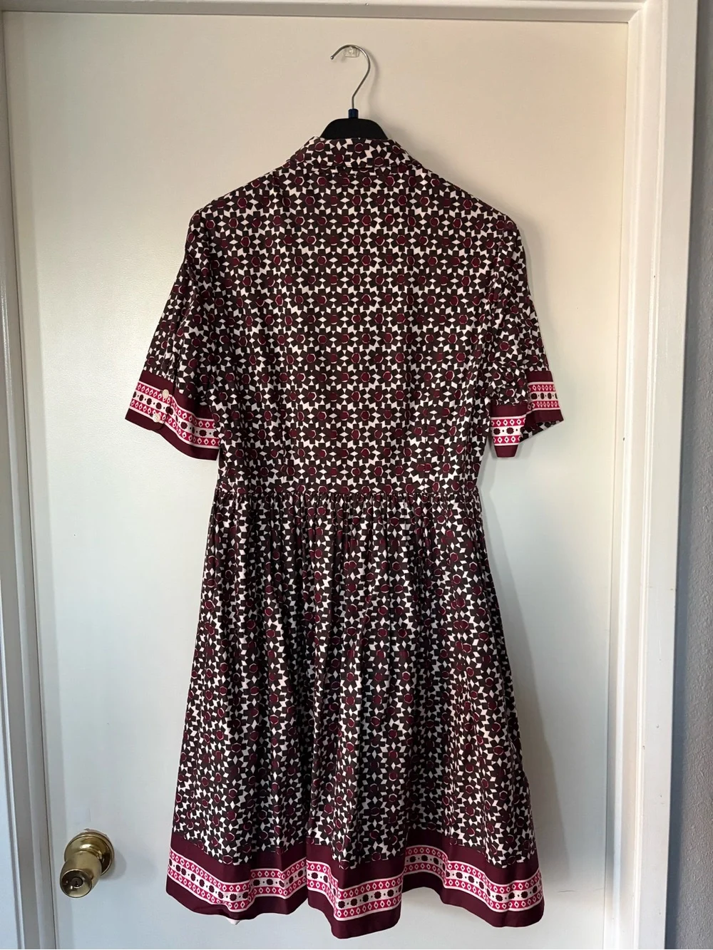 kate spade Burgundy and White Geometric-Print Button Midi Dress